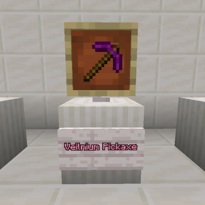 Veilnium Pickaxe displayed on pedestal.