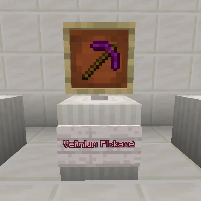 Veilnium Pickaxe displayed on pedestal.