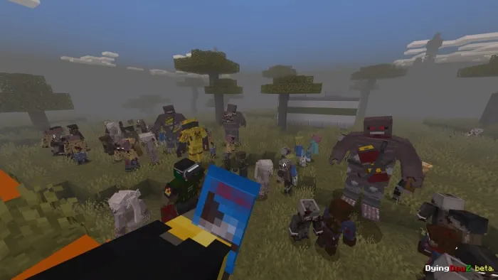 Pixelated characters in a foggy forest.