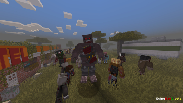 Zombie horde in game landscape.