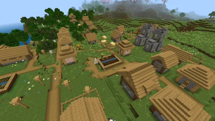 Village with upgraded 32x texture pack
