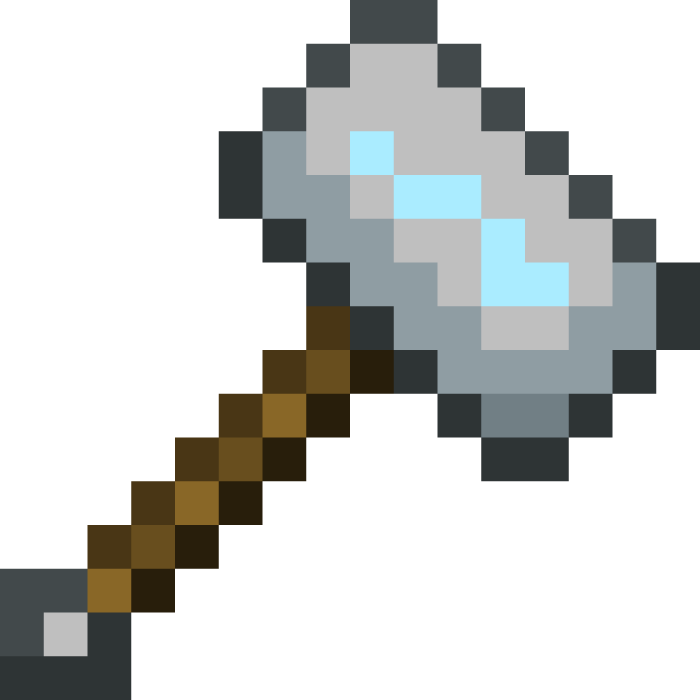 Pixelated hammer with wooden handle.