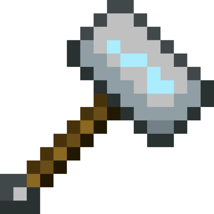 Pixelated hammer with wooden handle.