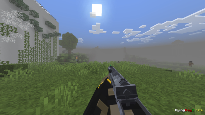 Gun view in blocky landscape.