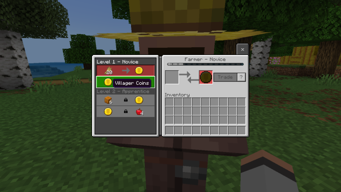 Villager trading with new currency coins.