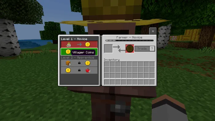 Villager trading with new currency coins.