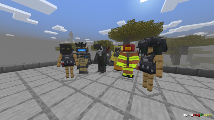 Minecraft characters in diverse outfits.