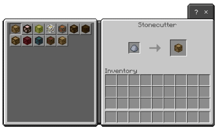 Game crafting menu with stonecutter.