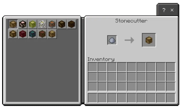 Game crafting menu with stonecutter.