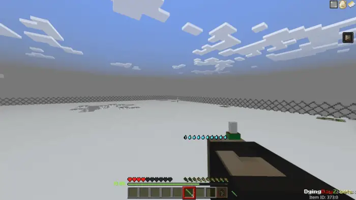 First-person snow terrain with gun animation.