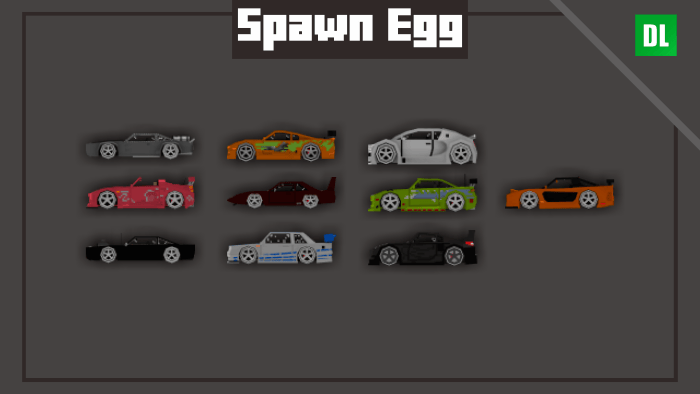 Nine colorful car models displayed.