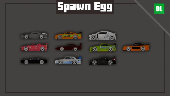 Nine colorful car models displayed.
