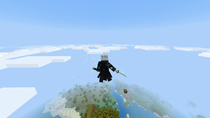 Vergil character flying above terrain.