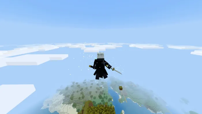 Vergil character flying above terrain.