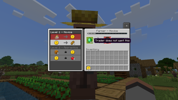 Villager trading interface with coins.