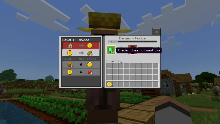 Villager trading interface with coins.