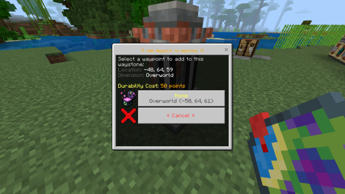 Waypoint selection screen in game mod.