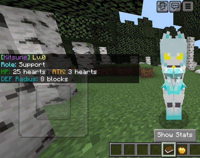 Kitsune character with stats displayed.