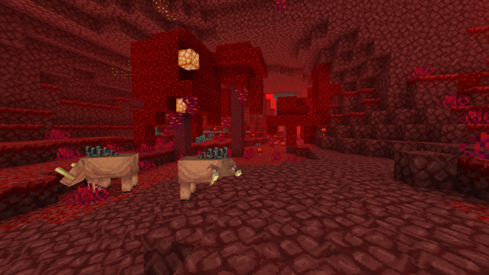 Red Nether landscape with creatures.