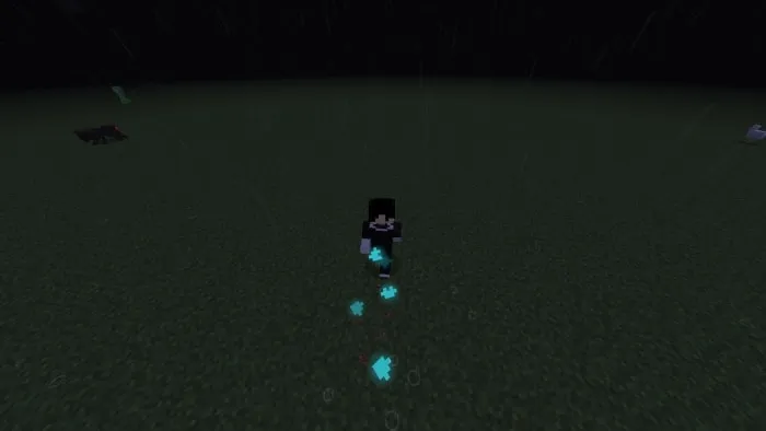 Character with blue particles at night.