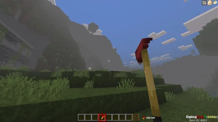 Character holding a red hammer tool.