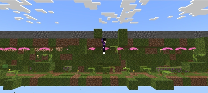 Character jumping in green parkour map.