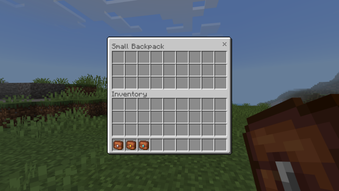 Small backpack interface in game mod.