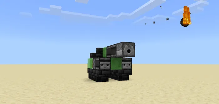 Tank build on a sandy map surface.