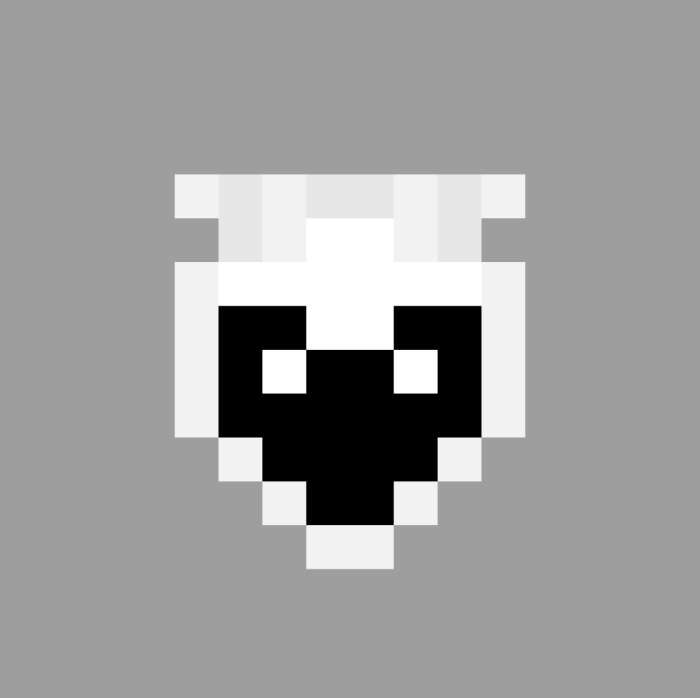 Pixelated black and white creature icon.