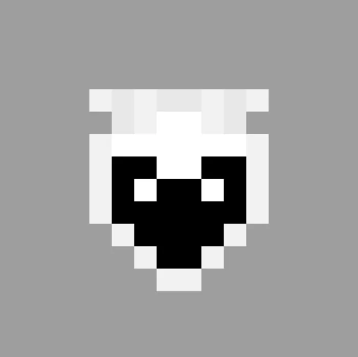 Pixelated black and white creature icon.