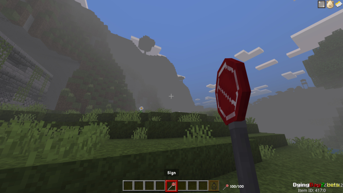 Player holding a red sign in-game.