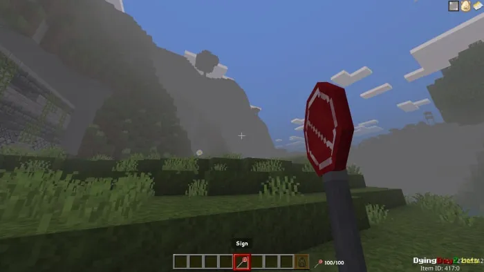Player holding a red sign in-game.