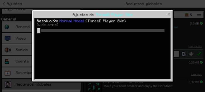 Settings screen for ThreeD Player Skin.