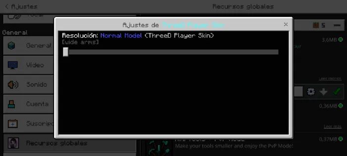 Settings screen for ThreeD Player Skin.
