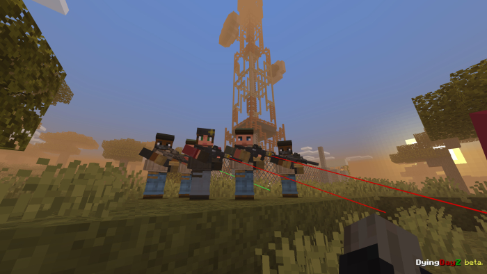 Four blocky characters with guns.