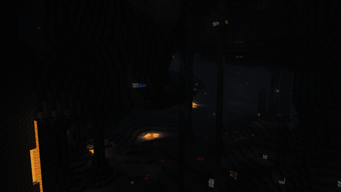 Dark cave with glowing lava accents.
