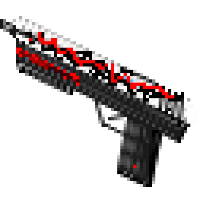 Pixelated gun with red accents