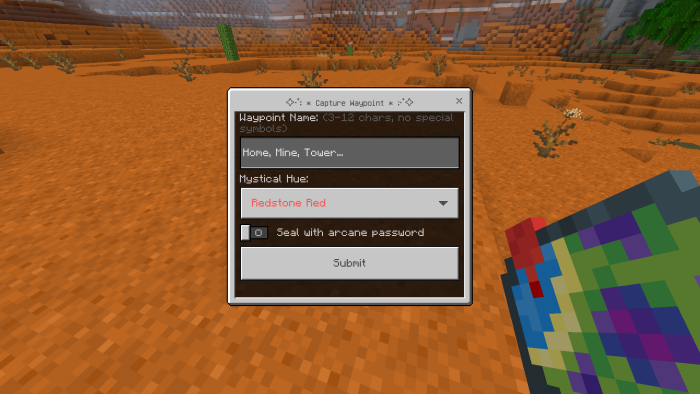 Waypoint setup screen in a desert.