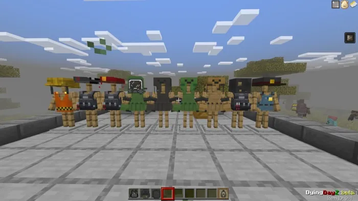 Armored mannequins on a stone platform.