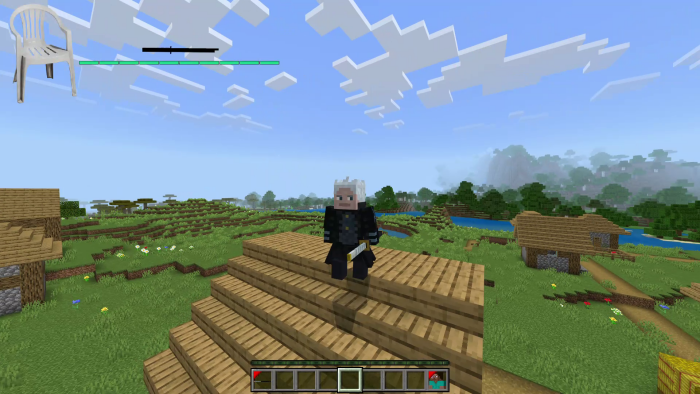 Minecraft mod Vergil character on steps.