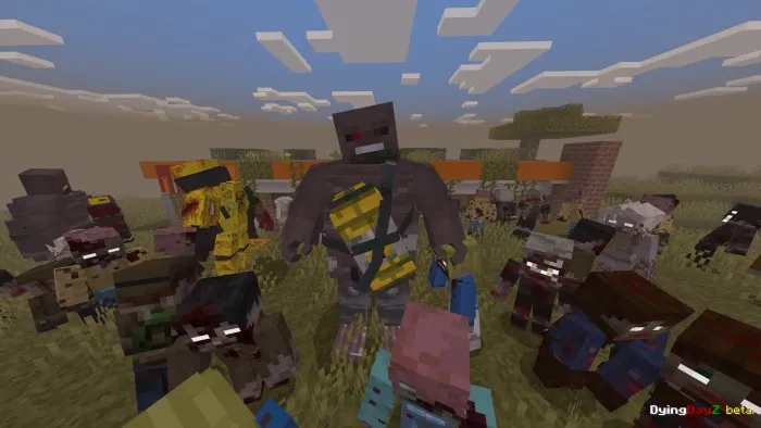 Zombies approaching in a pixelated field.