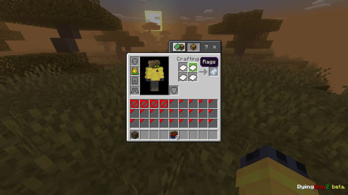 Game inventory screen with sunset.