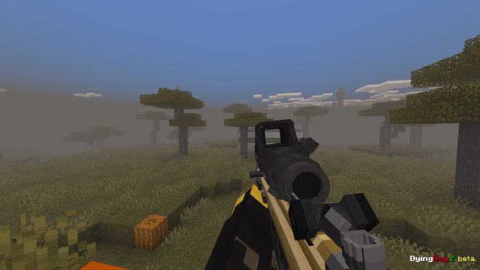 First-person view aiming in foggy forest.