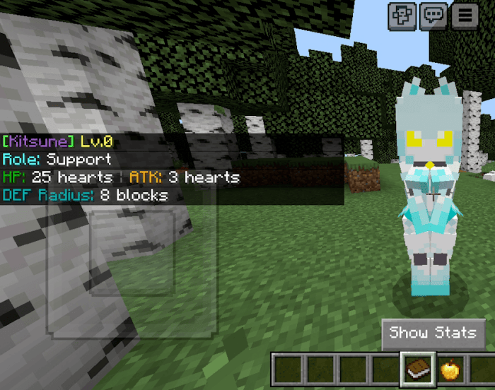 Robot character with stats display.