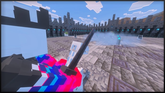 Skeleton king battle in stone arena.
