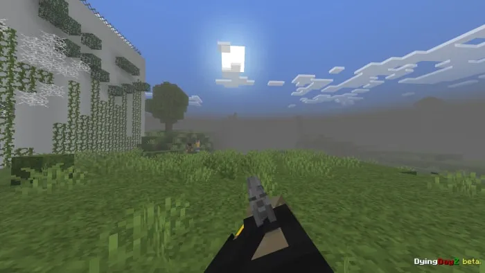 Pixelated landscape with gun view.