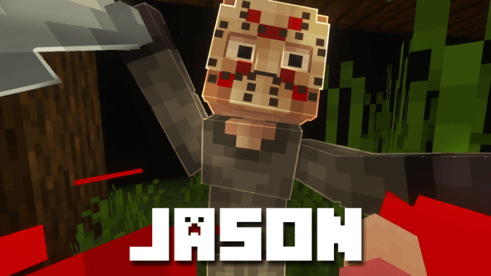 Pixelated Jason with an axe.