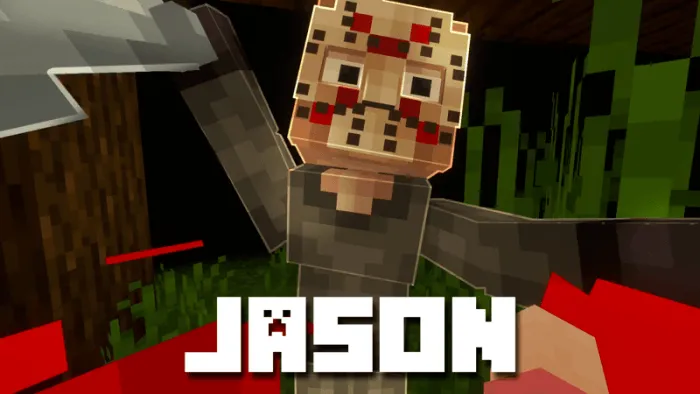 Pixelated Jason with an axe.