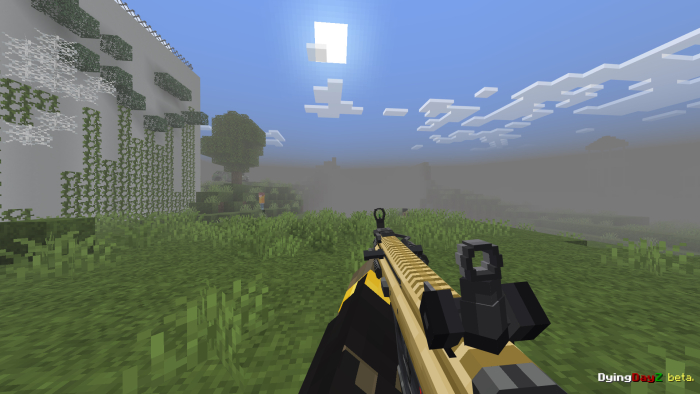 First-person view holding a rifle.