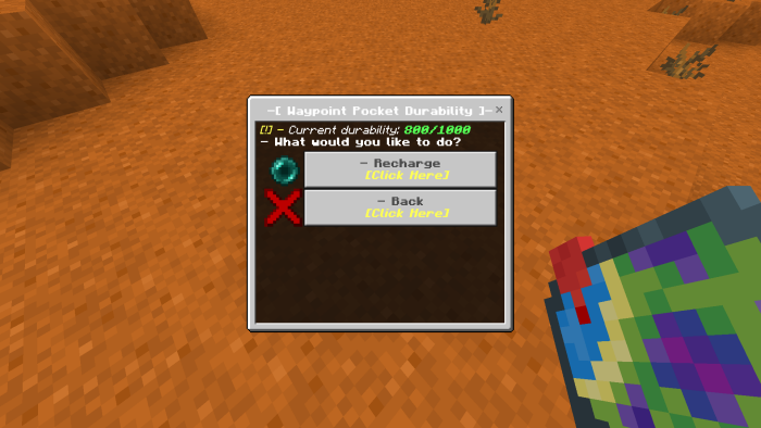 Waypoint menu with durability options.